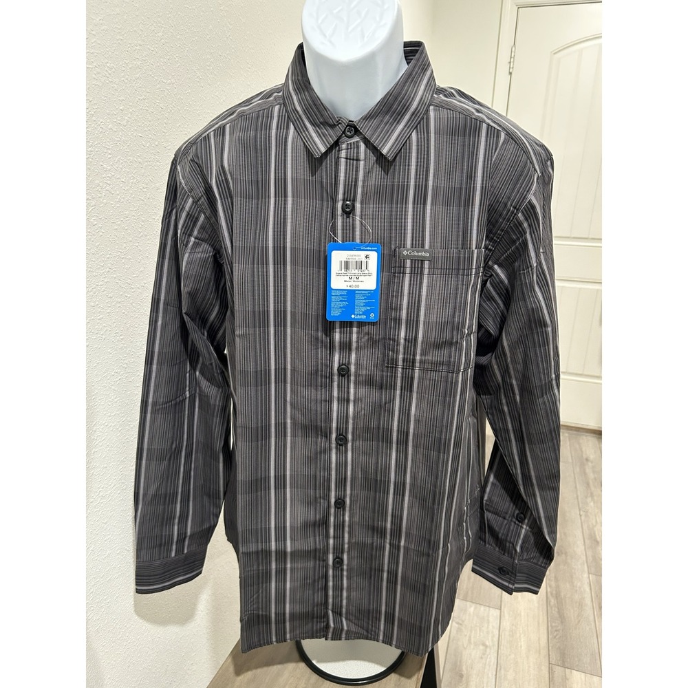 Columbia Mens M/M Regular Fit Printed Long Sleeve Button Down Shirt Gray Stripe